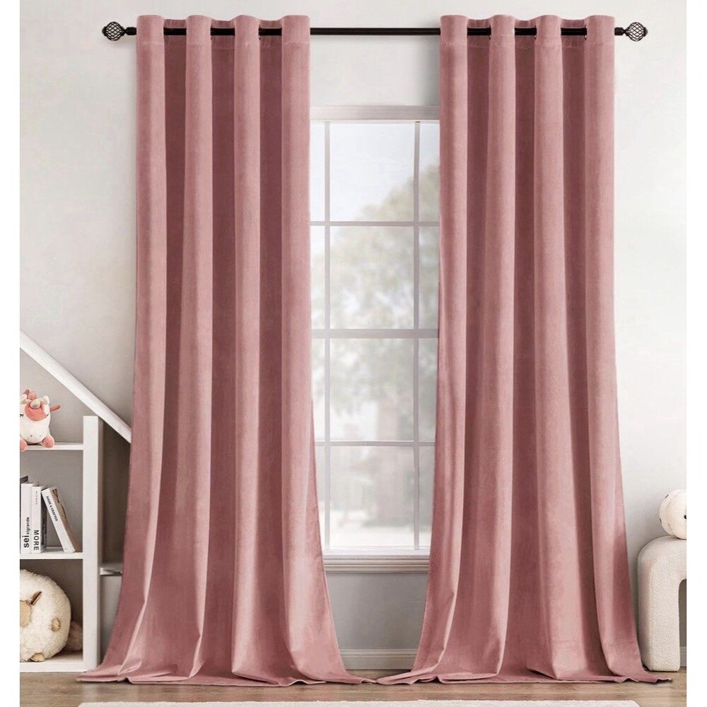 MIULEE Blush Pink Velvet Blackout Curtains 52x108 Set 2 Thermal Grommet